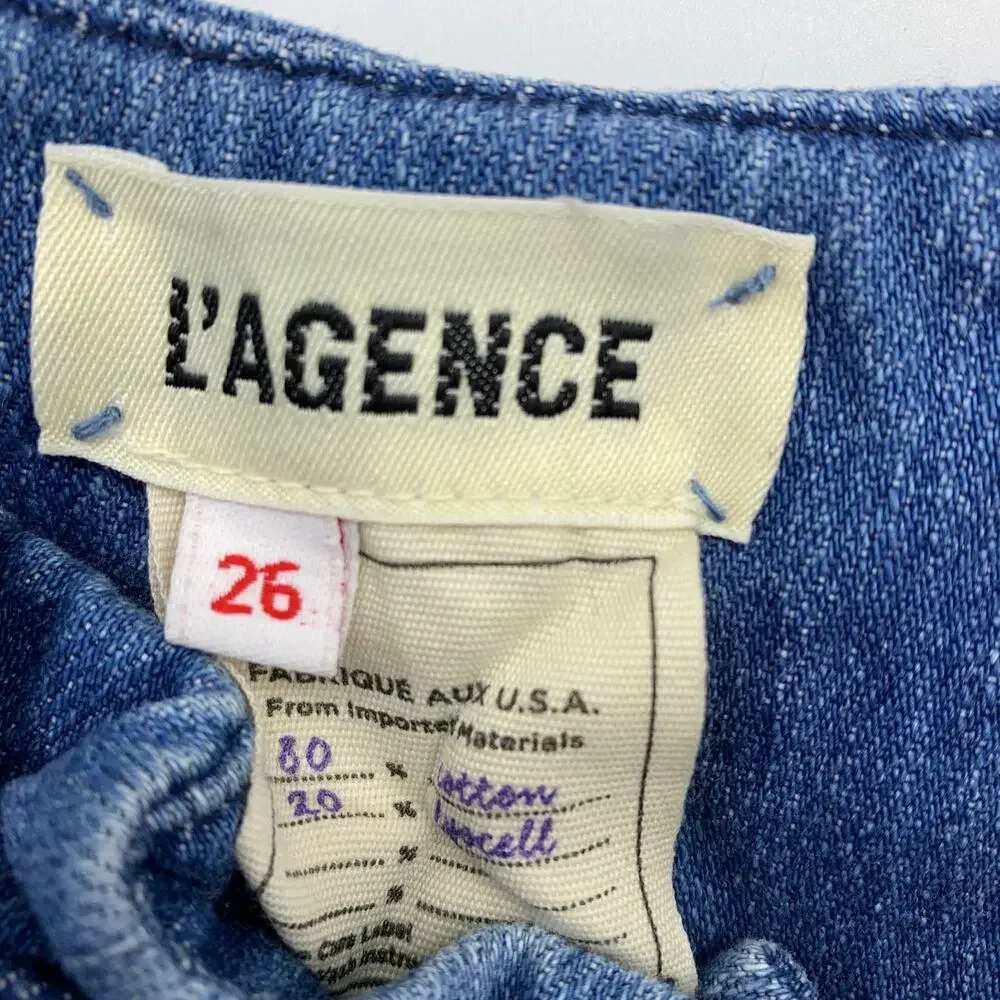 L'Agence Hillary Paperbag Waist Shorts Womens Size 26 Blue Denim *MISSING BELT